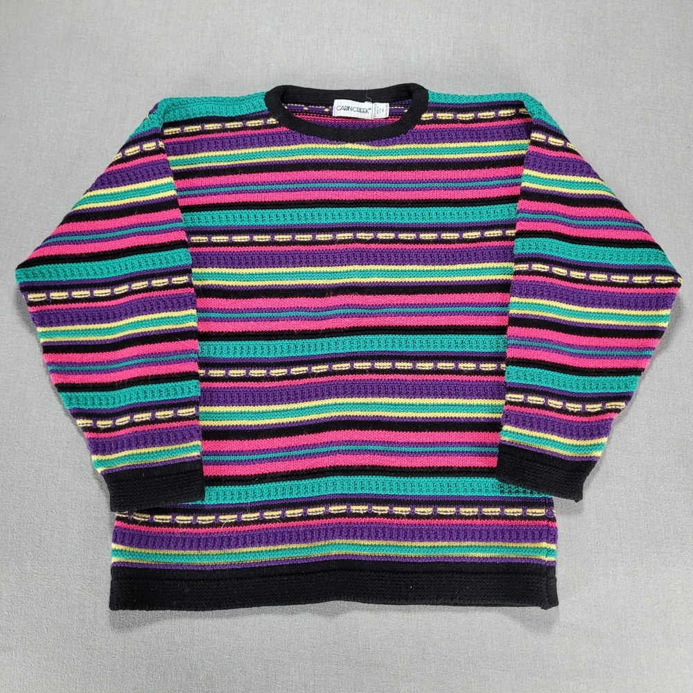 Vintage Cabin Creek Sweater Women‎ Medium Retro Colorful Acrylic Stripes Knit
